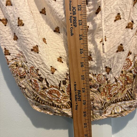 Free People Top Womens Small Ivory Draped Cowl Neck Boho Border Print Sleeveless - Picture 7 of 11
